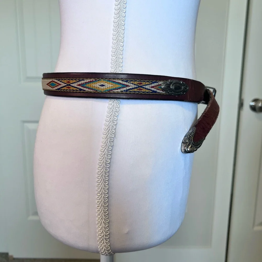 Southwestern Distressed from Age Brown Leather Belt Sz 32